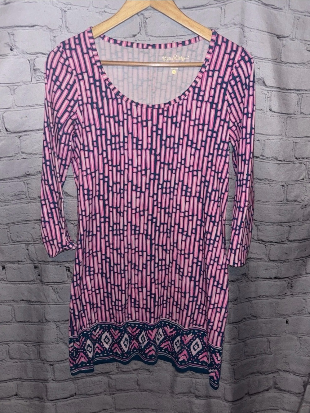 Lilly Pulitzer Beacon Mini Dress 3/4 Sleeve Slathouse Stripe Mandevilla Pink S - Picture 2 of 6